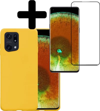 Hoesje - Met Screenprotector - Geschikt voor OPPO Find X5 - Sterk & Shockproof - Back Cover - Siliconen Case - Telefoon Hoes - Telefoonhoesjes - Geel