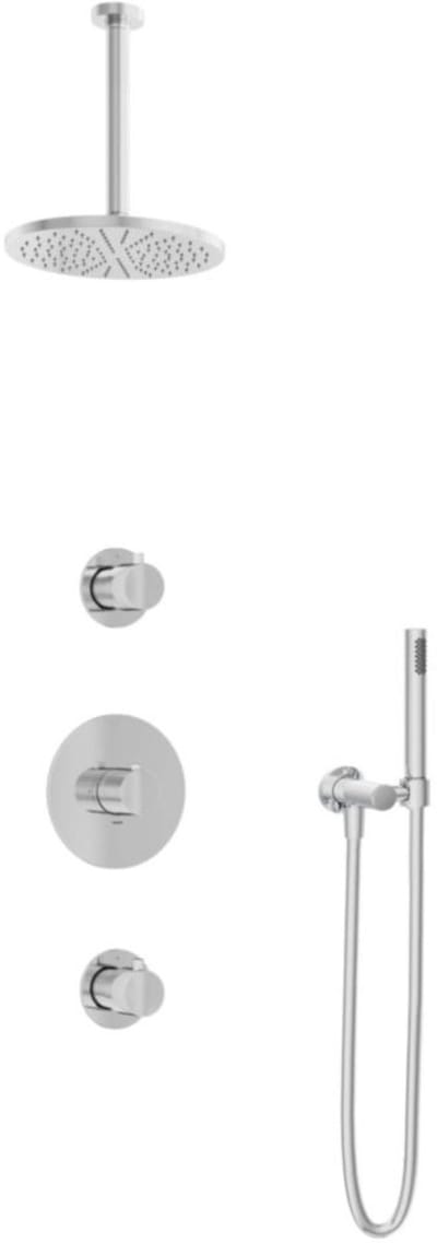 Hotbath Buddy - Inbouw Regendoucheset - 2 Stopkranen - Thermostatisch - Plafondbuis 30 cm - Hoofddouche 200 mm - Staafhanddouche - Waterbesparend - V01