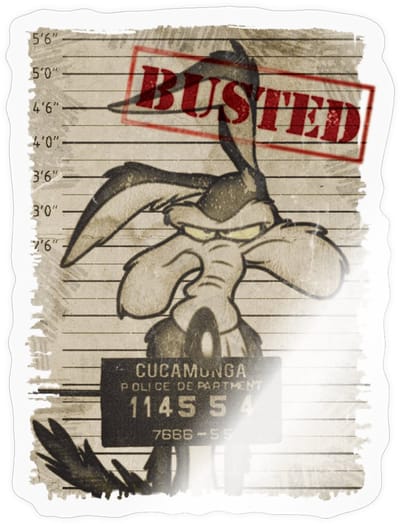 Looney Tunes Wile E. Coyote Busted Sticker maat S (10 x 10 cm)