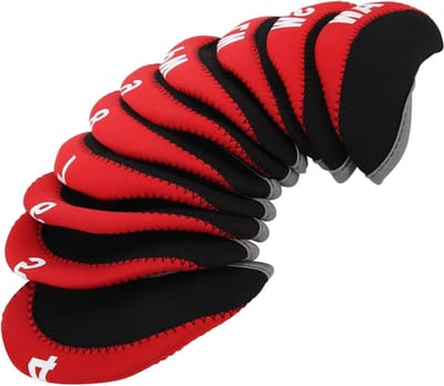 Set van 10 Neopreen en Faux Leather Golf Club Hoofdkappen voor Bescherming van Golfclubs - Rood