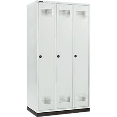 Schäfer Shop Genius Kledinglocker met fitting, 3 compartimenten, 300 mm compartimentbreedte, veiligheidsdraaigrendelslot, lichtgrijs