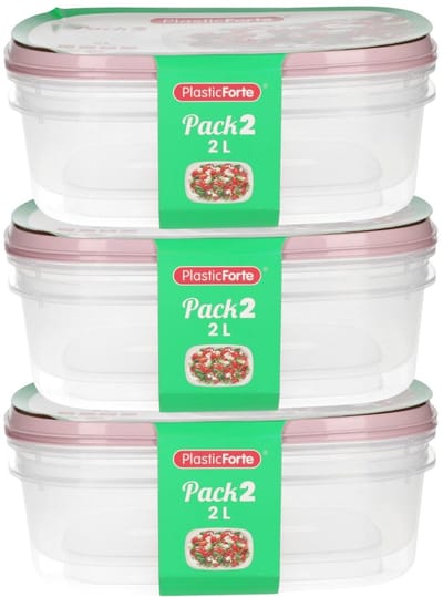 Plasticforte Vershoudbakjes - 6x stuks - 2 liter - herbruikbaar - transparant/roze - kunststof - magnetron - vriezer