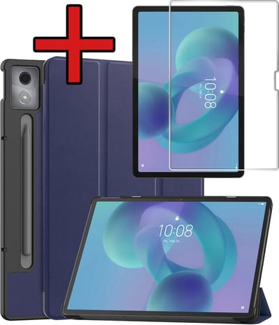 Hoesje - Geschikt voor Lenovo Idea Tab Pro - Met Screenprotector - Hardcover Book Case - Trifold Bookcase Hoes - Hard Cover - Tablethoes - Donkerblauw