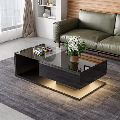 STILVORA Salontafels - Koffietafel Hoogglans Rechthoekig - Met 1 Lade En LED - Stijlvolle Woonkamer Tafel - 105x55x32,5 cm - Spaanplaat - Zwart