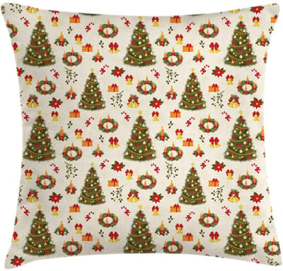 ABAKUHAUS Kerstkussenhoes – Cartoon Bomen & Klokken – 45x45 cm – Dubbelzijdig