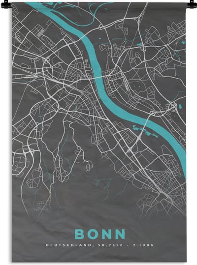 Wandkleed - Wanddoek - Stadskaart – Bonn – Duitsland – Plattegrond – Kaart - 120x180 cm - Wandtapijt