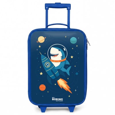 NoBoringSuitcases.com® - Kinderkoffer blauw - Kindertrolley jongen - Dier - Ruimte - Planeet - Raket - Koffer kind lichtgewicht - Reiskoffer trolley voor kinderen - Koffertje met lichtgevende wieltjes - Rolkoffer