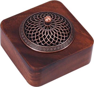 Famanu - Walnoothouten wierookdoos handgemaakt, luxe kegelbrander met geurhouder voor yoga, spa en meditatie