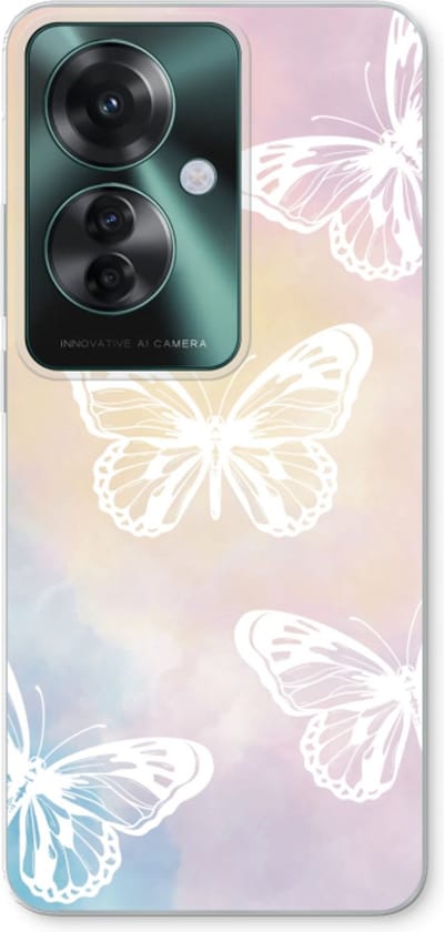 Case Company® - Hoesje geschikt voor Oppo Reno 11 F hoesje - White butterfly - Soft Cover Telefoonhoesje - Bescherming aan alle Kanten en Schermrand