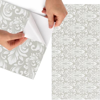 Tulup Meubelfolie - Plantenornamenten Meubel Wrap Folie - 75x150 cm - Grijs Meubelfolie - Plakfolie Meubels - Klassiek Meubelfolie - Decoratiefolie Zelfklevend - Slaapkamer decoratie - Achtergronden en patronen