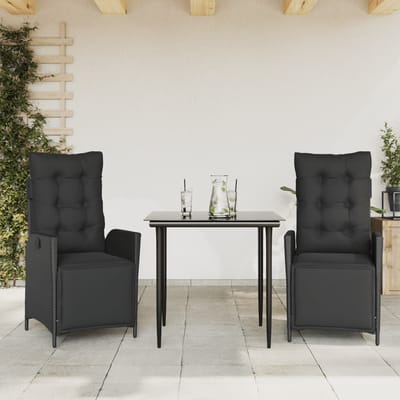 vidaXL - 3-delige - Tuinset - met - kussens - poly - rattan - zwart