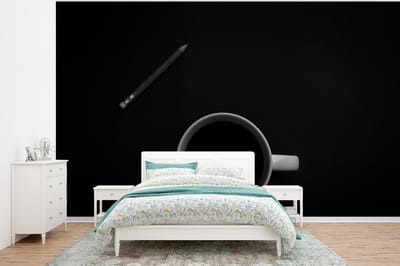 Behang - Fotobehang Potlood - Beker - Zwart - Wit - Breedte 320 cm x hoogte 240 cm