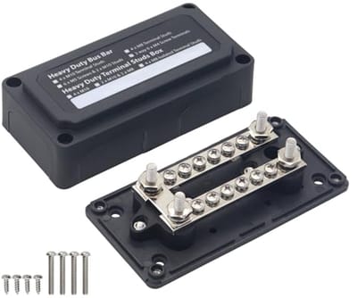 Verzamelrail 100A 12V-48V DC met 12 M4 en 4 M6 Aansluitbouten