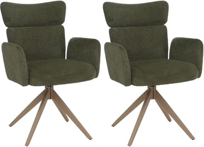 Set van 2 eetkamerstoelen MCW-N11, stoel, draaibaar, Auto-Return, bouclé-stof 350 g/m², Oeko-Tex ~ groen, poten met houtlook