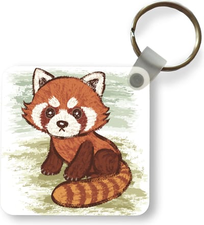Sleutelhanger - Uitdeelcadeautjes - Illustratie van een rode panda in het gras - Plastic