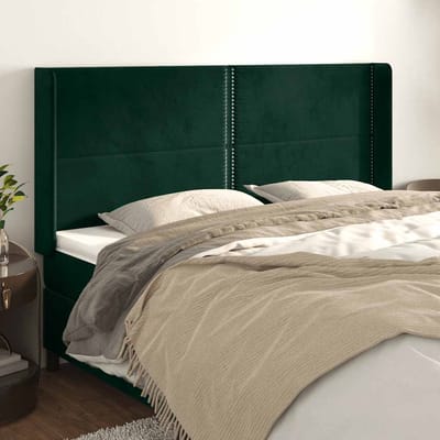 vidaXL - Hoofdbord - met - randen - 203x16x118/128 - cm - fluweel - donkergroen