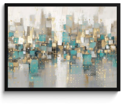 Poster in lijst - Fotolijst 80x60 cm - Posters - Abstract - Blokken - Goud - Skyline - Posterlijst zwart - Decoratie - Wanddecoratie woonkamer - Muurdecoratie slaapkamer