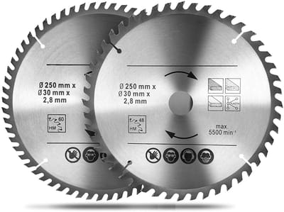 Cirkelzaagblad Set - Zaagblad Schijf - Hout Bewerken - Hardmetalen Kwaliteit - 250mm 60T - Zilver