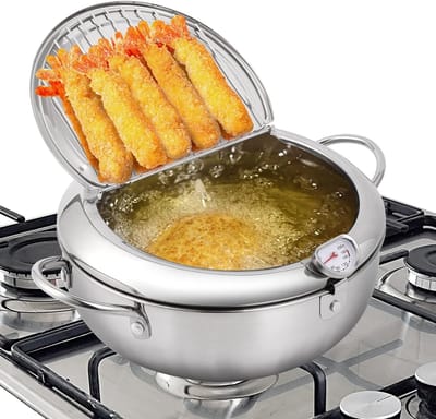 Tempurafriteuse - Friteuse - Keukengerei – Geschikt om te frituren – 20 cm – Roestvrij staal – Zilver