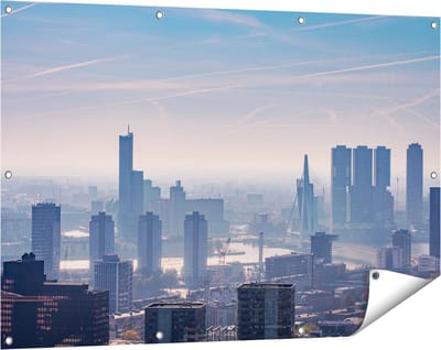 Gards Tuinposter Rotterdamse Skyline - 120x80 cm - Tuindoek - Tuindecoratie - Wanddecoratie buiten - Tuinschilderij