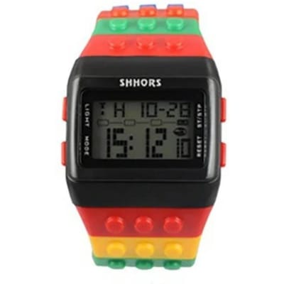 Heren- en Dameshorloge Trendy Regenboog Bouwstenen Studenten Polshorloge Multifunctioneel LED Waterdicht Elektronisch Sporthorloge black
