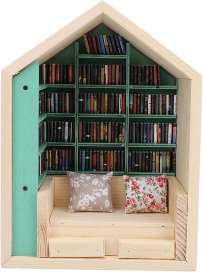 Miniatuur Boekhoek - Tiny Huis Kit - Slaapkamer Decoratie - Handgemaakt Pijnhout - 26x18x14 cm