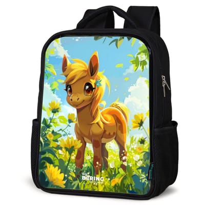 NoBoringSuitcases.com® - Rugzak zwart - Schooltas jongen & meisje - Sunny pony - Rugtas voor school - Boekentas kind - Schoolrugzak - Kinderrugzak