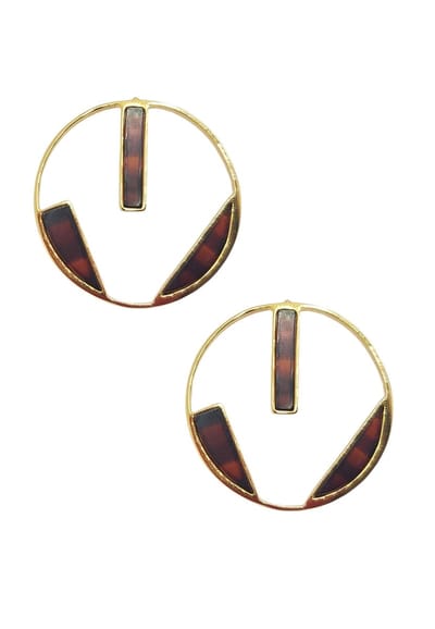 HÕBE –Klimt Oorbellen–  18 Karaat Goud Vergulde Messing – Gerecycled messing –  Oorbellen– Handgemaakte  Sieraad – Accessories – Dames Oorbellen - Cellulose acetaat oorbellen – Hoop