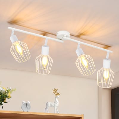NETTLIFE Opbouwspot - 4-lichts - E14 Fitting - wit - kooiontwerp Lampkap - Metaal - 350° draaibar Plafondspot - L 75cm - Vintage Keukenlamp - voor Slaapkamer | Hal | Woonkamer - Zonder Lichtborn