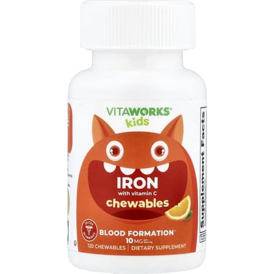 Kinderen, IJzer met Vitamine C, Sinaasappel, Kauwbaar 120 Tabletten