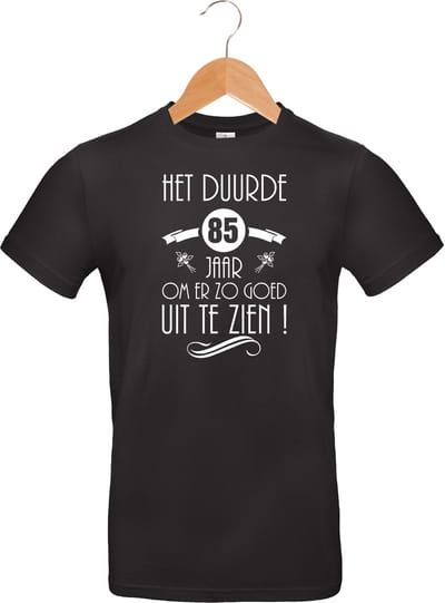 mijncadeautje - T-shirt unisex - zwart - verjaardag - Het duurde 85 jaar, om er zo goed uit te zien - maat S
