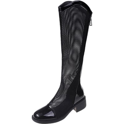 Hete Uitverkoop Damesschoenen Zomer Nieuw Mesh Hol Ademend Dameslaarzen Koreaanse Stijl Modieuze Dames Knielaarzen 37 black