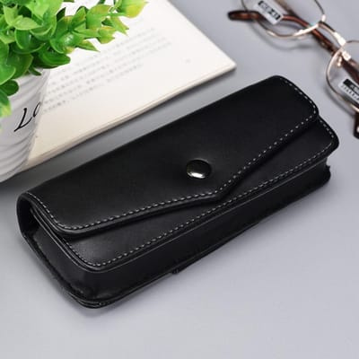 Étui à lunettes portable haut de gamme en cuir pour hommes, boîte de rangement pour lunettes de lecture, sacs pour téléphone et étuis de transport d'outils noir