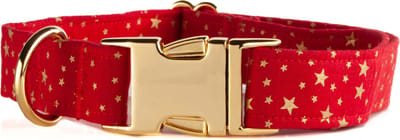 Awesome Paws halsband hond - Honden Halsband rood met sterretjes - Handmade - Sterren - Maat S - Kerst
