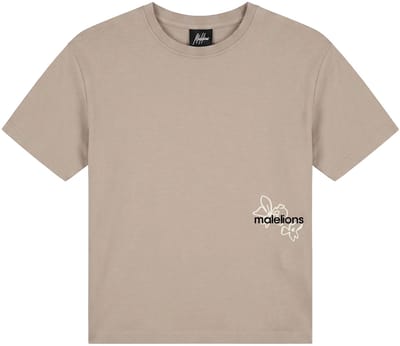 Malelions Relaxed Botanical T-shirt Polo's & T-shirts Jongens - Polo shirt - Beige - Maat 128