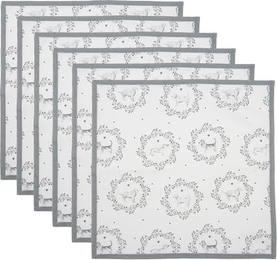 Clayre & Eef Servetten Katoen Set van 6 40x40 cm Wit Grijs Katoen Hond