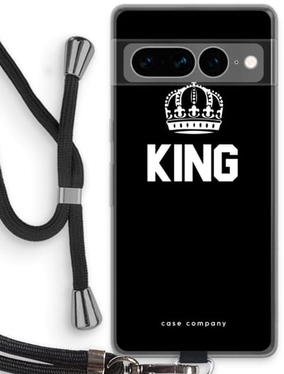 Case Company® - Hoesje met koord geschikt voor Google Pixel 7 Pro hoesje met Koord - King zwart - Telefoonhoesje met Zwart Koord - Bescherming aan alle Kanten en Over de Schermrand