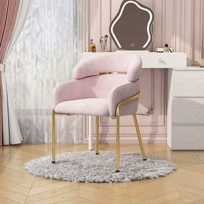 MODENUIT Eetkamerstoel - Ergonomische Zitting En Metalen Poten - Voor Eetkamer En Woonkamer - Velours - Roze