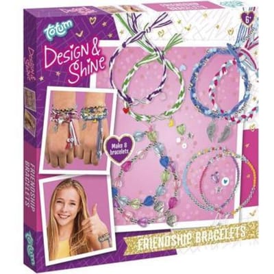 Totum 8 vriendschaps armbandjes maken Design & Shine friendship bracelets | incl. metalen hartbedels | sieraden pakket cadeau tip creatief speelgoed meisjes vanaf 6 jaar