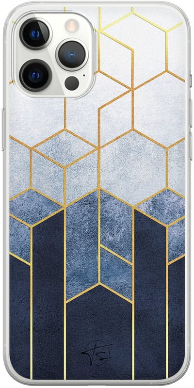 Hoesje geschikt voor iPhone 12 Pro Max - Geometrisch fade art - Soft Case - TPU - Print - Blauw - Mooie Telefoonhoesjes