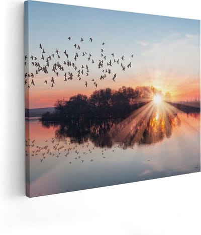 Artaza Canvas Schilderij Vogels - 50x40 cm - Wanddecoratie Zonsondergang - Muurdecoratie Natuur - Schilderijen Op Canvas