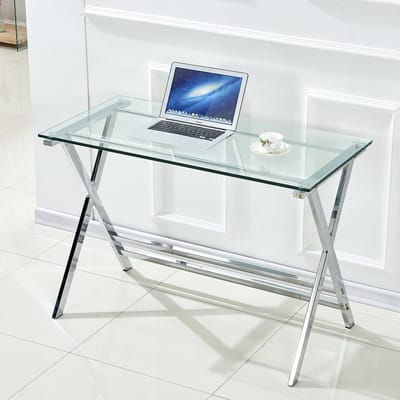 MODENUIT Glazen Bureau - Gebogen Vorm Met Ronde Hoeken - Voor Werk En Studie Thuis - Transparant - 110x55x76 Cm