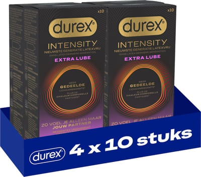 Durex Intensity Extra Glijmiddel Condooms - 10 stuks - Nieuwste generatie ultradunne, latexvrije condooms – Gedeelde lichaamswarmte x4