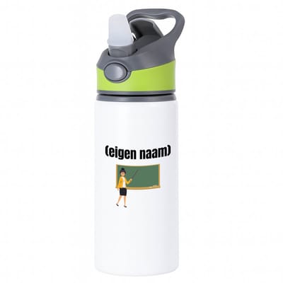 Hacebo® - docent met krijtbord met eigen naam waterfles met rietje groen - Docent - leraren - jufvrouw - cadeau - verjaardag - kado - water fles - 650ML