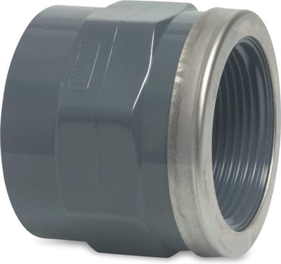 Mega Draadsok PVC-U 63 mm x 2" lijmmof x binnendraad 16bar grijs type versterkt