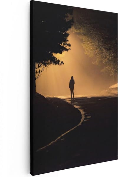 Artaza Canvas Schilderij Vrouw In Bos - 80x120 cm - Groot - Wanddecoratie Silhouet - Muurdecoratie Bos - Schilderijen Op Canvas Mysterieus