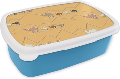 Broodtrommel Blauw - Lunchbox - Brooddoos - Kameel - Woestijn - Patronen - Kinderen - 18x12x6 cm - Kinderen - Jongen
