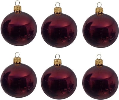 Decoris Kerstballen set - 6x stuks - donker rood - glas - 6 cm - glans - kerstversiering - ophanglintje