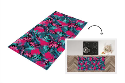 Keukenloper - Loper keuken - Bladeren - Hawaii - Design - Roze - Blauw - 120x60 cm - Keukenloper vinyl