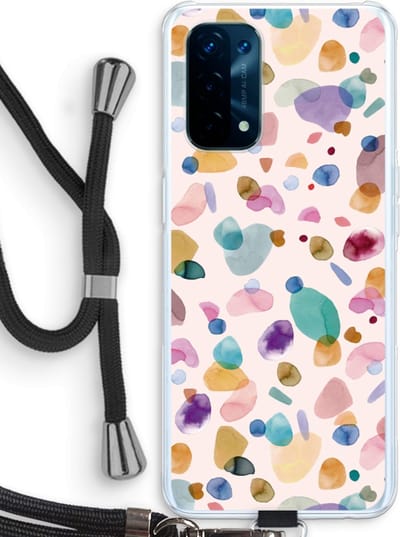 Case Company® - Hoesje met koord geschikt voor Oppo A74 5G hoesje met Koord - Terrazzo Memphis - Telefoonhoesje met Zwart Koord - Bescherming aan alle Kanten en Over de Schermrand